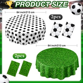 Funnymoom 4 Pack Round Soccer Tablecloth 84 Inch Plastic Soccer Grass Party Decorations Disposable Grass Table Cloth Washable Disposable Circle Table Cover for Birthday Party Supplies Decoration