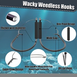 9KM DWLIFE Weedless Wacky Rig Hooks 25Pcs Weedless Hooks Sharp Corrosion-Resistant Wacky Worm for Bass Fishing Neko Rig