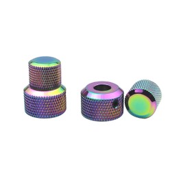 Guyker 2Pcs Brass Concentric Stacked Knobs, Dual Knurled Control Knobs, High Grade Dome Volume Tone Knob Replacement for Electric Guitar or Precision Bass - CNC Machined (Rainbow Chameleon)
