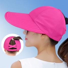 Large Wide Brim Criss Cross Ponytail Baseball Sun Hats for Women Mesh Summer Beach Cap for Outdoor Sports Travel