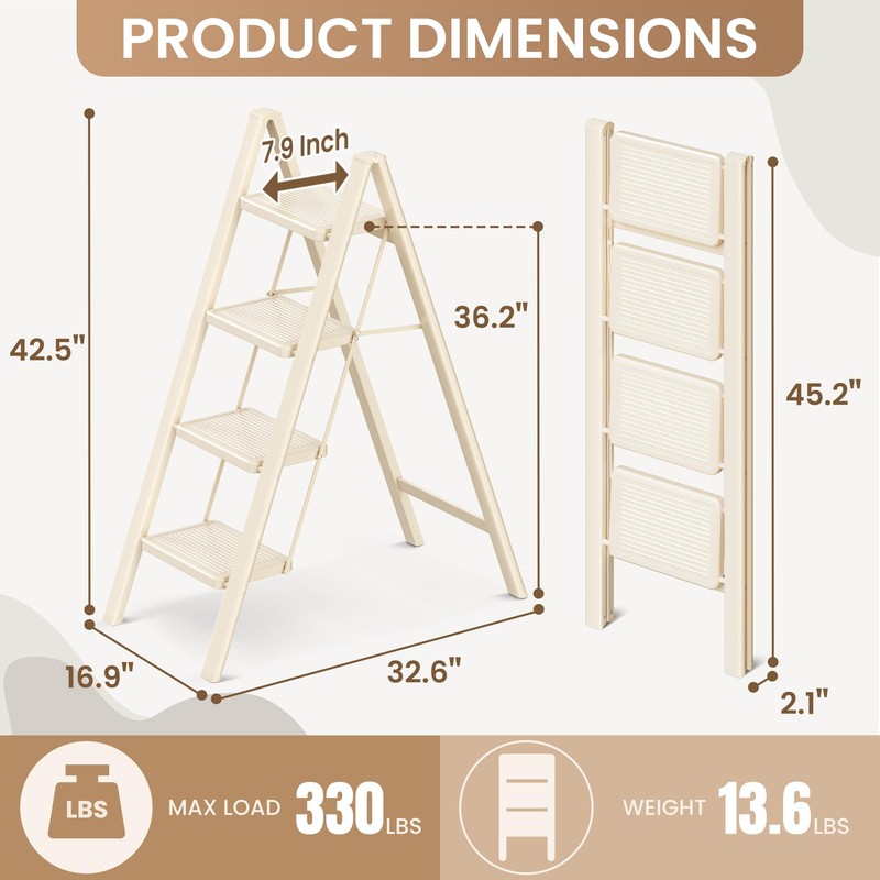 GameGem 4 Step Ladder Folding Step Stool with Wide Anti-Slip