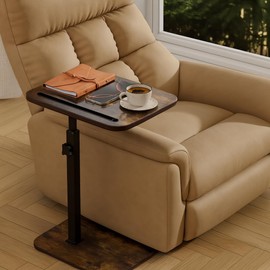 promitop TV Tray Side Table for Couch - 360° Swivel Adjustable Height Rotating Sofa Table C Table End Table Laptop Desk with Phone & Tablet Slot, Perfect for Eating Working Reading, Fits Small Spaces