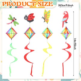 Moukeren 4 Pack Spring Windsock Wind Spinners Outdoor Garden Hanging Decor Heavy Duty Butterfly Beetle Parrot Dragonfly Whirligig Wind Sock for Yard Patio Lawn Decoration