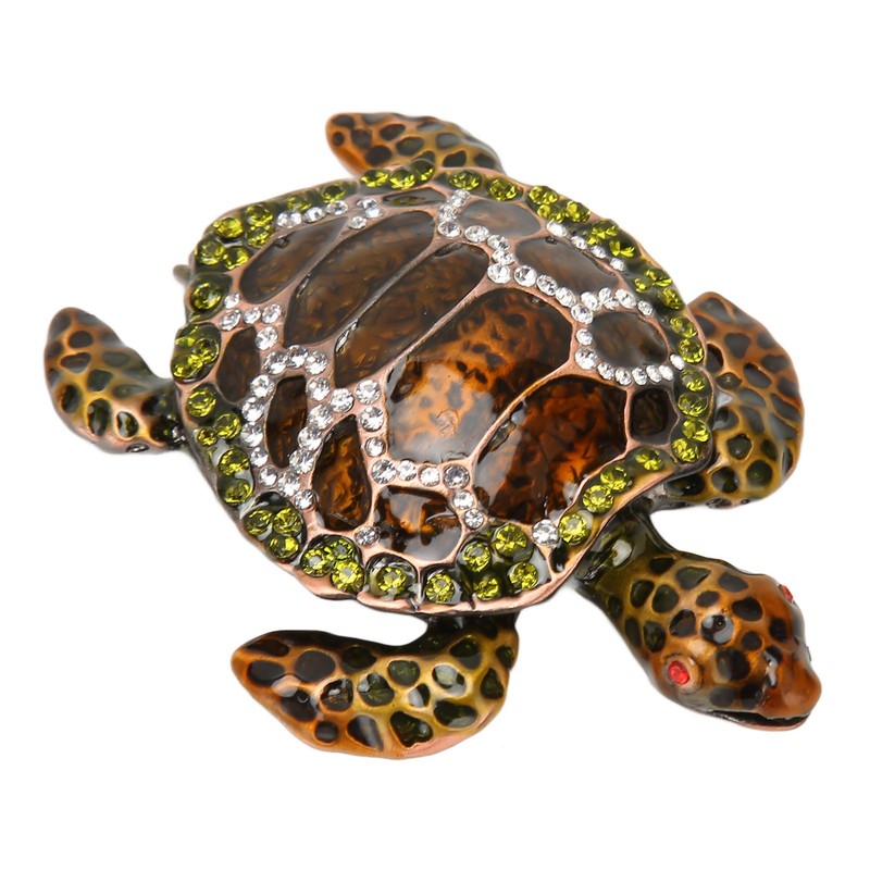 Turtle Trinket Boxes Handcrafted Hand Painted Rhinestones Hinged Trinket Boxes