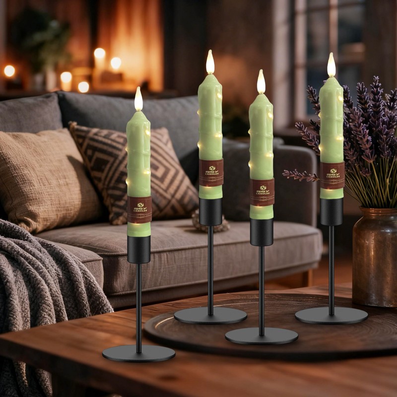 XINAOBAOLUO 6.5 inch Green Flameless Candle with String Light Window