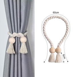 Risipu 2 Pack Wooden Ball Magnetic Curtain Tie Backs, Modern Minimalist Style, Strong Magnet Holdbacks for Thin or Thick Drapes, Home & Office Use (Bell-2 Pack)