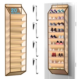 Kotkn 10 Tier Hanging Shoe Rack - Heavy Duty Behind the Door Hanging Shoe Rack, Sturdy Oxford Cloth, 20+ Pairs Over the Door Shoe Cabinet for Boots and Sneakers - Save 50% Closet Space!（Beige）