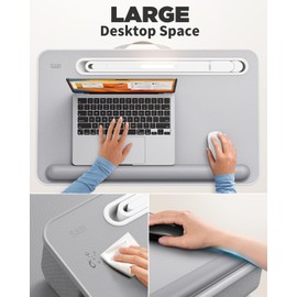 SAIJI Lap Desk with LED Light, Portable Laptop Tray with Cushion - Fits Up to 17" Laptops & MacBook, Lap Table for Bed & Couch, Lap Desks for Writing and Reading