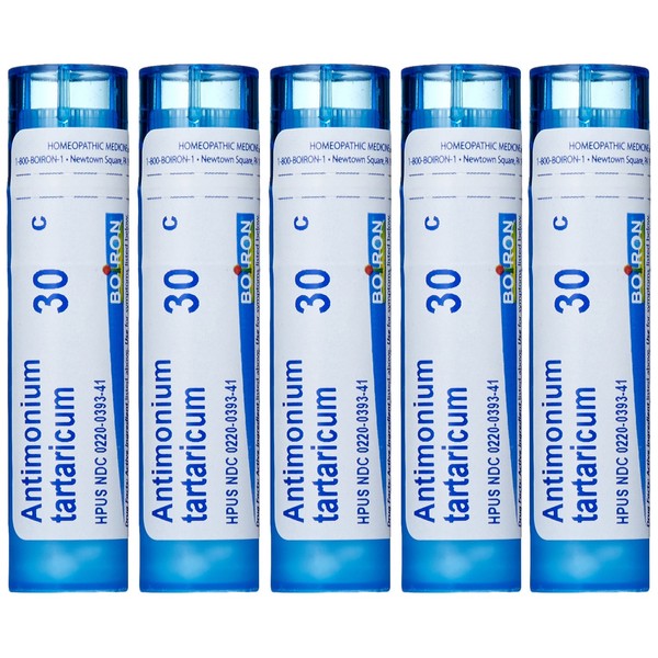 Boiron Antimonium Tartaricum 30C, 80 Pellets, Homeopathic Medicine for Cough (5 Pack)