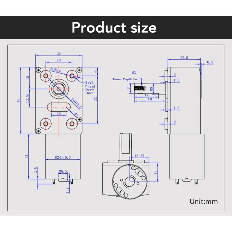 Worm Gear Motor High Torsion 12mm Single Shaft Self Locking