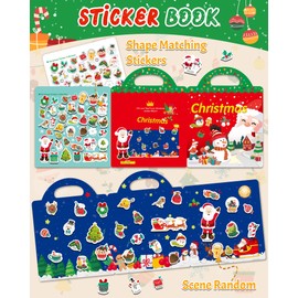 Benresive Christmas Reusable Sticker Books for Toddlers 2-4 Years, Fun Sticker Books for Toddlers 1-3, Christmas Party Favors, 39 Pcs Cute Waterproof Stickers for Teens Girls Boys