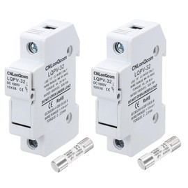 sourcing map 2PCS Solar Fuse Holder with 2 Fuse Core, DC 1000V 25A Single Pole 10x38mm DIN Rail Mount Fuse Holder Base for Household Circuits, Photovoltaic Station