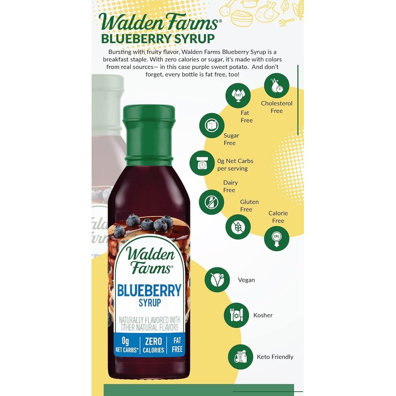 Walden Farms Blueberry Syrup - Sugar-Free, Calorie-Free, Low Carb, Keto-Friendly,