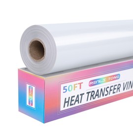 RENLITONG White HTV Iron on Vinyl 12Inch by 50ft Roll HTV Heat Transfer Vinyl for T-Shirt HTV Vinyl Rolls for All Cutter Machine - Easy to Cut & Weed for Heat Vinyl Design