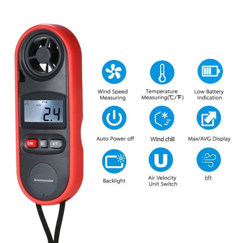 Mini Digital Anemometer Beaufort Scale IP67 Thermometer Handheld Anemometro Pocket