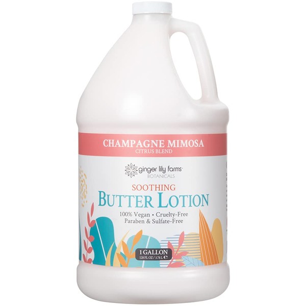 Ginger Lily Farms Botanicals Soothing Butter Lotion for Dry Skin, Champagne Mimosa, 100% Vegan & Cruelty-Free, Citrus Blend Scent, 1 Gallon (128 fl oz) Refill