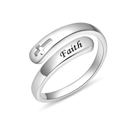 BEILIN Faith Adjustable Rings Sterling Silver Cross Wrap Open Rings Fashion Christian Religious Jewelry for Women