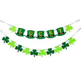 Felt Shamrock Clover Garland Banner - St Patricks Day Banner Decor - saint Patricks Day for the home wreaths Decorations - Irish pattys ornaments leprechaun hat