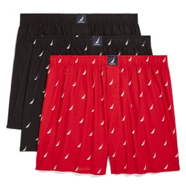Nautica Men's Classic Cotton 3-Pack Woven Boxer, Black/Sail Black-White/Sail Red