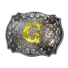 Moranse Golden Initial Letter A to Z Belt Buckle in Flower Western Cowboy Style(G)