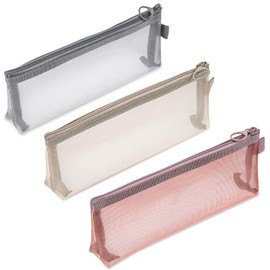 Piriuuo 3 Pcs Mesh Makeup Bag, Nylon Mesh Pencil Pouch Portable Mesh Makeup Brush Pouch Mesh Bags with Zipper Mesh Cosmetic Bags Mesh Zipper Pouch for Travel Office Home Accessories