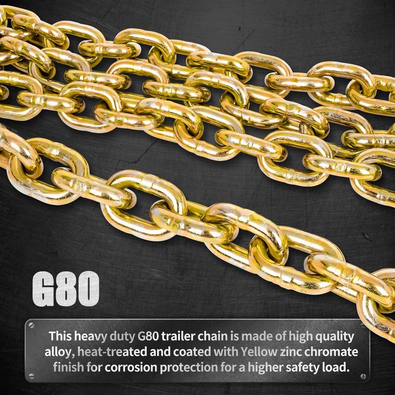 G80 Load Binder Chain,3/8"x10ft Tow Chain with G70 Hooks,5400lbs Safe
