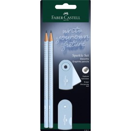 FABER-CASTELL Sparkle 218471 Pencil Set with Sharpener, Eraser and 2 Pencils, Writing Set Sleeve in Sky Blue