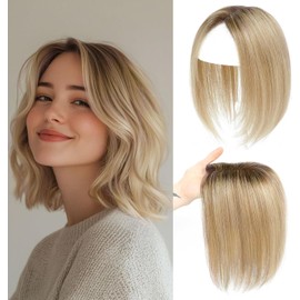 SIVOTATO Hair Toppers for Women 10 Inch No Bangs Hairline Topper Wiglets Hairpieces for Thinning Hair Swiss Base Omber Blonde with Highlights（4T1016）