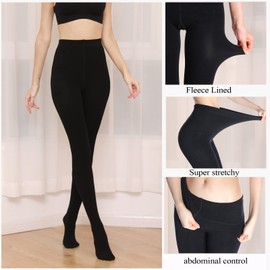 YAGAXI Fleece Lined Opaque Tights for Women - 2 Pairs 100D Warm Winter Pantyhose with Control Top（Black，L）