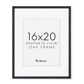 16x20 Oak Wood Picture Frame, 16"x20" Black Wood Frame for Wall, 16x20 Frame Matted to 11x14, 16x20 Poster Frame, Black Frame 16 x 20 with Real Glass, 1 Pack