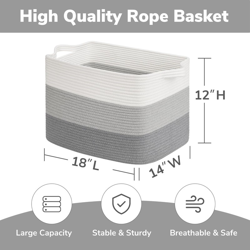 Goodpick Large Woven Basket, Rectangle Rope Storage Baskets for Organizing,