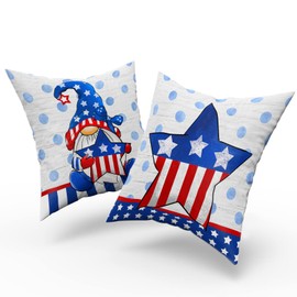 4th of July Decorations Pillow Covers 18x18 Set of 2 Memorial Day American Flag Stars and Spots Patriotic Throw Pillow Covers Gnomes Pillows Case Independence Day Decor for Home