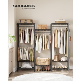SONGMICS Portable Wardrobe Closet Heavy Duty Clothes Rack, Freestanding Closet Organizer,15.8 x 68.9 x 70.9 inches,Metal Garment Rack with Adjustable Wire Shelves, Dividable, Ink Black ULGR431B01