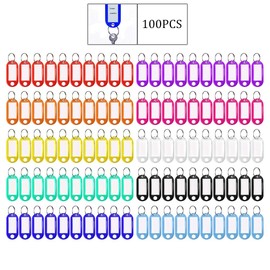 Pengxiaomei 100pcs Key Tags, Plastic Keyring Tags with Ring 10 Colors ID Label Tag Luggage Id Labels Name Tags Id Tags Key Rings