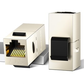 AMPCOM CAT7 Keystone Coupler, 2-Pack Pass Through RJ45 Keystone Jack, Shielded Female to Female Ethernet Feedthrough Inline Coupler