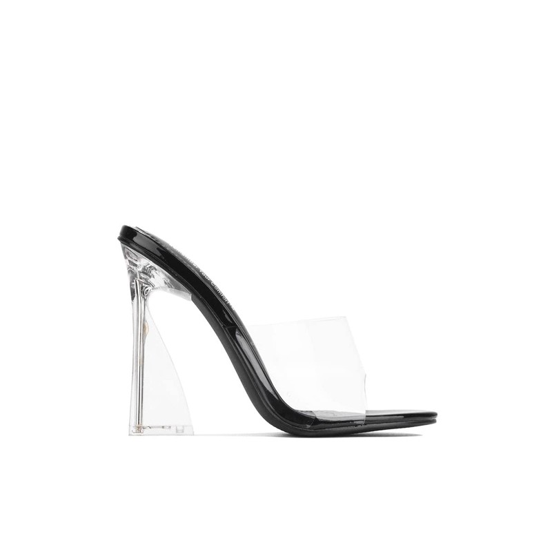 Vikki Clear Round Toe Single Sole High Heels, Black Size