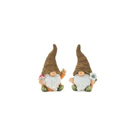 HomeStock Distressed Garden Gnome Statue with Mushroom and Flower Accent (Set of 2)