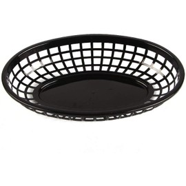 Lawei 50 Pack Oval Food Basket Plastic Diner Fast Food Basket for Fries Chip Sandwiches Burgers Picnics BBQ Party, Black