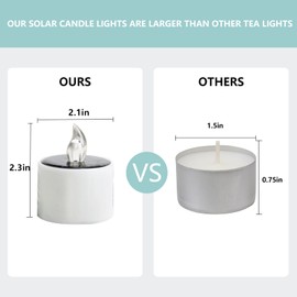 Solar Candle Lights Outdoor Waterproof - 8 Pack Rechargeable Flickering Tea Lights Solar Powered Reusable LED Candles Flameless Lamp Nightlights for Lanterns Garden Camping Home Decor, 2.3''x2.1''