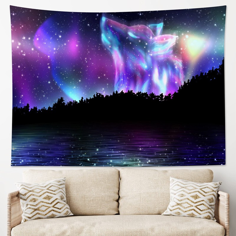 HVEST Animal Tapestry Space Tapestry Wall Hanging Wolf in Starry