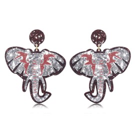 Game Day Glittered Elephant Dangle Earrings Alabama College Football Sports Earrings College School Elephant Team Mascot Football Earrings Jewelry Gift for Sport Fan