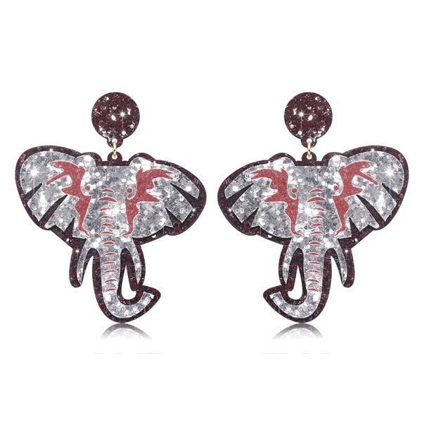 Game Day Glittered Elephant Dangle Earrings Alabama College Football Sports
