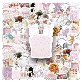 50PCS Coquette Stickers for Laptop, Cute Pink Vinyl Water Bottle Decals Waterproof Aesthetic Sticker Pink Sticker Pack for Girls Water Bottles Laptop Computer Phone Guitar