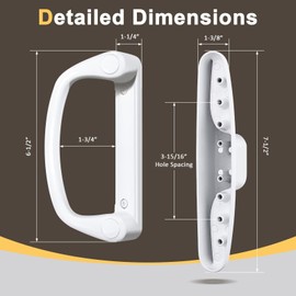 Knobonly Keyless Patio Sliding Door Handle Set White, Replacement Slider Handle Set Fit Standard 1’’ to 2’’ Thick Doors, 3-15/16’’ Hole Spacing, Reversible Design, with Mortise Lock