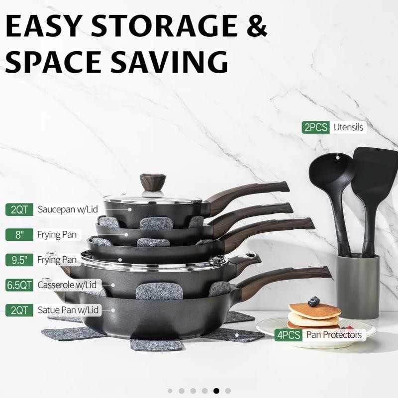 SENSARTE 14 Pcs Induction Cookware Set Nonstick Pots and Pans