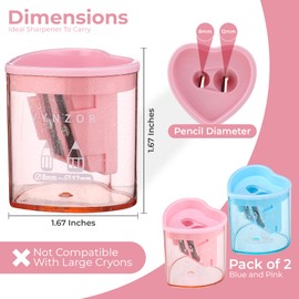 2 Pcs Pencil Sharpener with Container, Dual Holes (8mm - 12mm) Pencil sharpeners for Kids, Adults,School, Home and Office, Heart Shape Makeup Pencil Sharpener (Blue & Pink)
