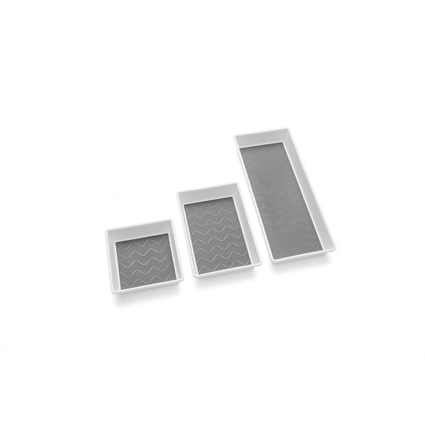 Addis 506985 Premium Tidy Drawer Soft Base Storage Boxes, White Grey, Set of 3 18 x 40 x 7.5 cm