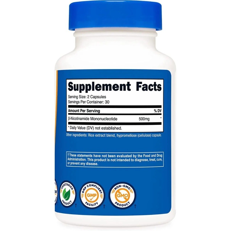 Suplemento Nmn 500mg, Antienvejecimiento,aumenta Niveles Nad Sin Sabor