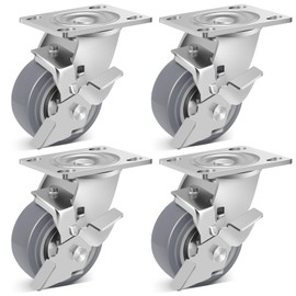 Nefish 4 Inch Heavy Duty Casters Wheels, Industrial Grade Thermoplastic Rubber Casters with Brake 2500 LBS, Ball Bearing Plate Swivel Castors Set of 4, Casters Wheels for Furniture, Cabinet, Table