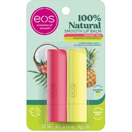 eos Bálsamo labial de karité súper suave, leche de coco y piña, hidratación de larga duración, cuidado de labios para hidratar los labios secos, 0.4 onzas, paquete de 2